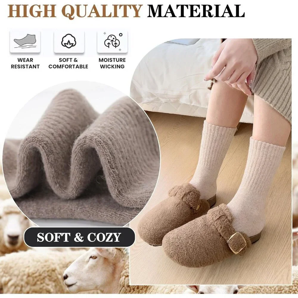 Womens Merino Wool Socks 5 Pairs Warm Thick Thermal Crew Cozy Winter Boot Socks